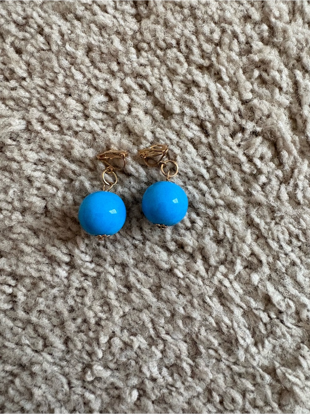 Gold-Plated Clip-On Earrings with Bright Turquoise Blue Beads